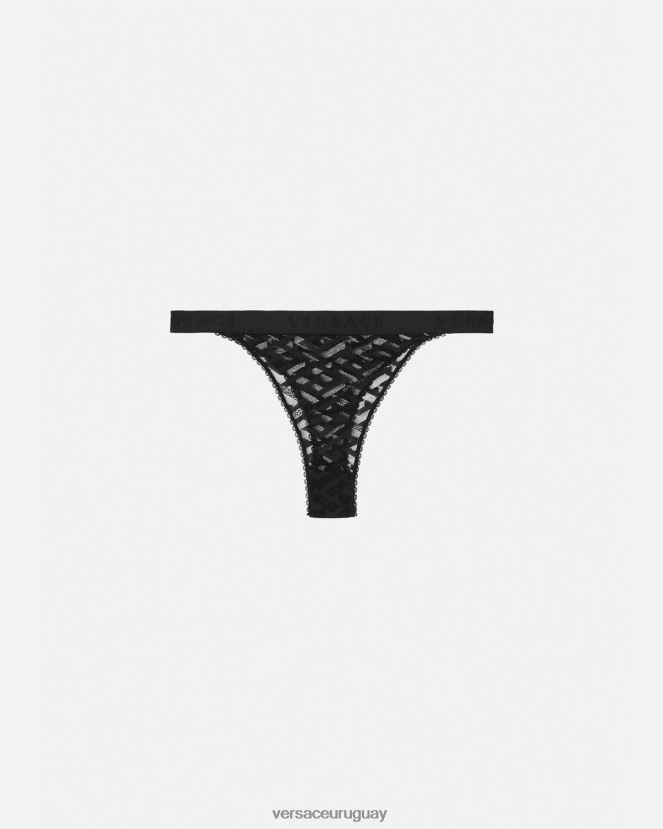 Versace tanga de tul la greca mujer negro ropa interior y ropa de playa H88R0H1074