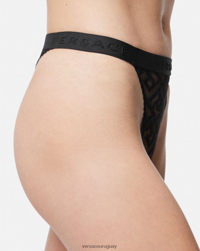 Versace tanga de tul la greca mujer negro ropa interior y ropa de playa H88R0H1074
