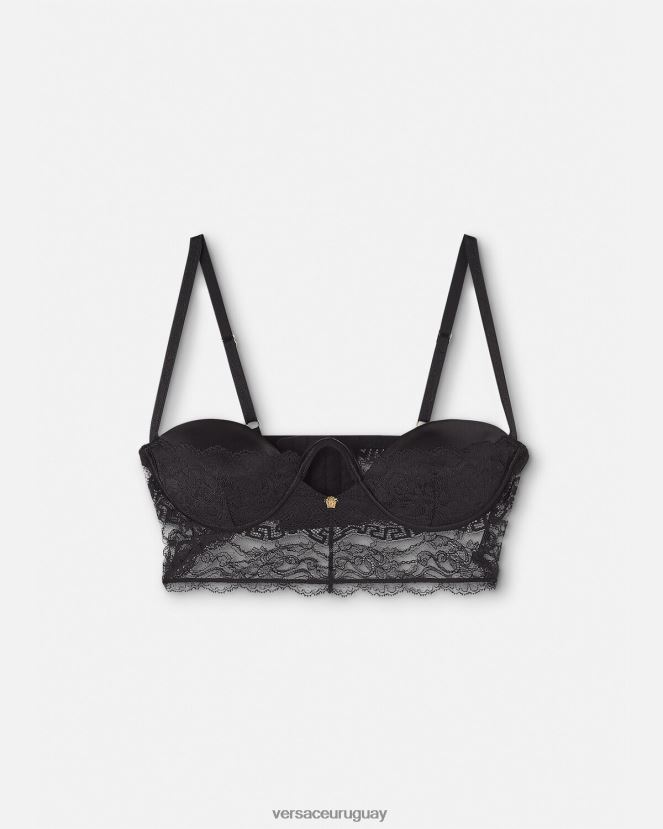 Versace top bustier de encaje barroco mujer negro ropa interior y ropa de playa H88R0H1066