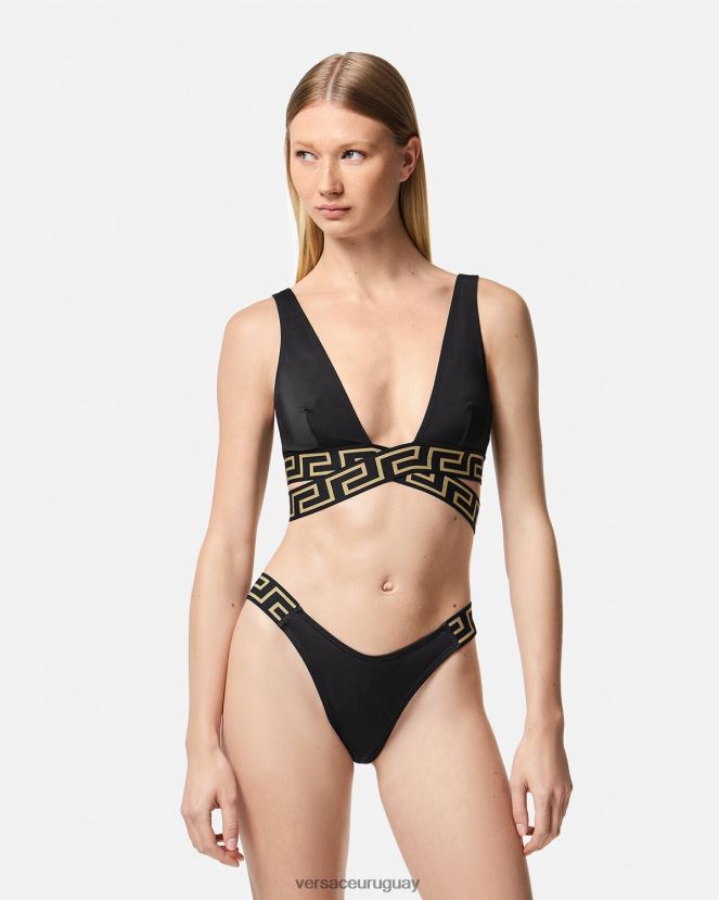 Versace braguitas de bikini con borde de greca mujer negro ropa interior y ropa de playa H88R0H1157