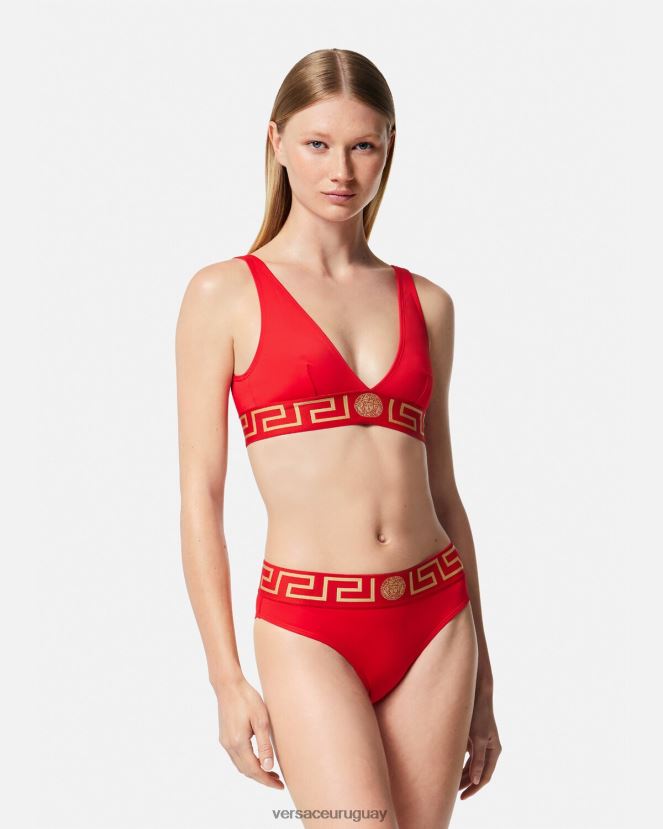 Versace braguitas de bikini con borde de greca mujer rojo ropa interior y ropa de playa H88R0H1155