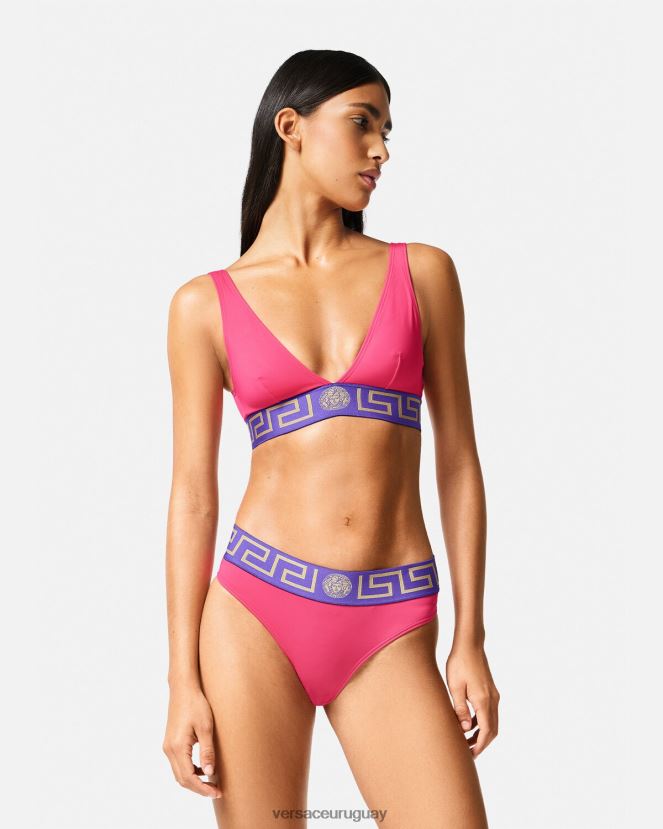 Versace braguitas de bikini con borde de greca mujer rosa y lila ropa interior y ropa de playa H88R0H1177