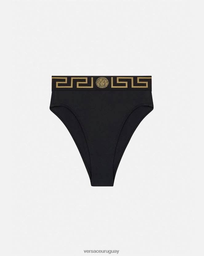 Versace braguitas de bikini de talle alto con borde con Greca mujer negro ropa interior y ropa de playa H88R0H1153