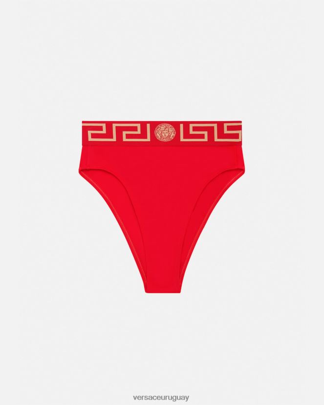 Versace braguitas de bikini de talle alto con borde con Greca mujer rojo ropa interior y ropa de playa H88R0H1154