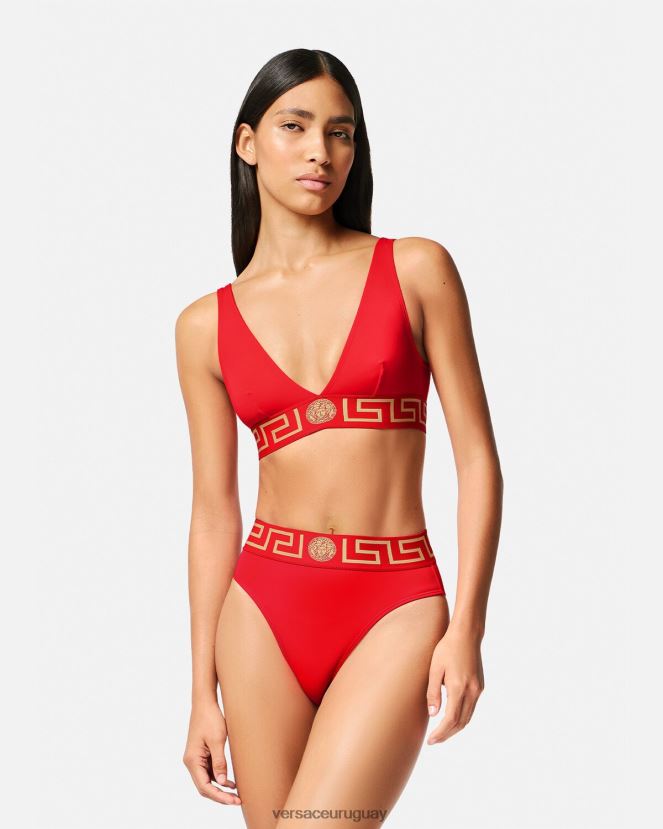 Versace braguitas de bikini de talle alto con borde con Greca mujer rojo ropa interior y ropa de playa H88R0H1154