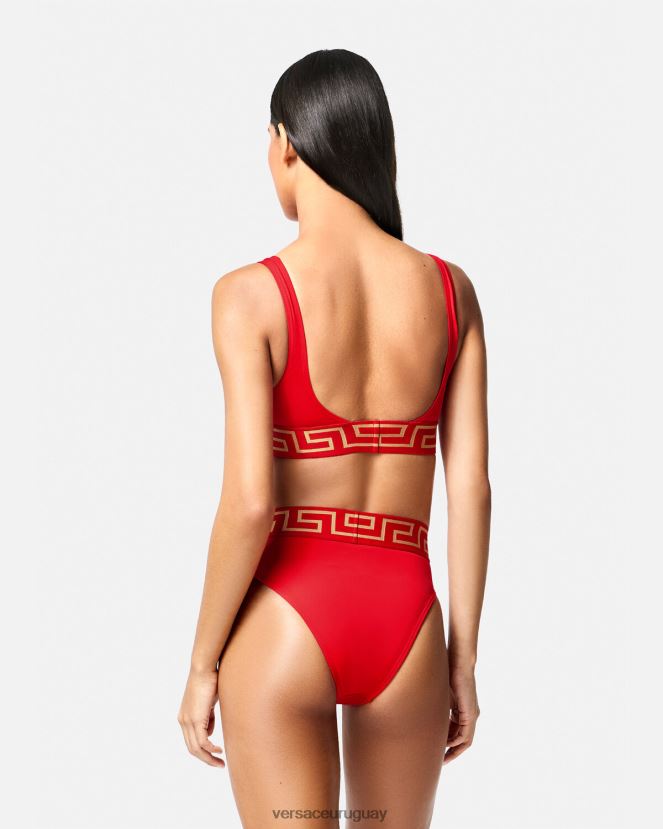 Versace braguitas de bikini de talle alto con borde con Greca mujer rojo ropa interior y ropa de playa H88R0H1154