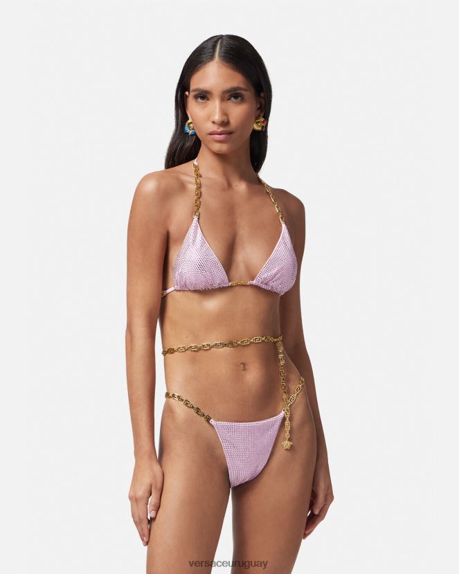 Versace top de bikini con greca de cristal mujer rosa ropa interior y ropa de playa H88R0H1125