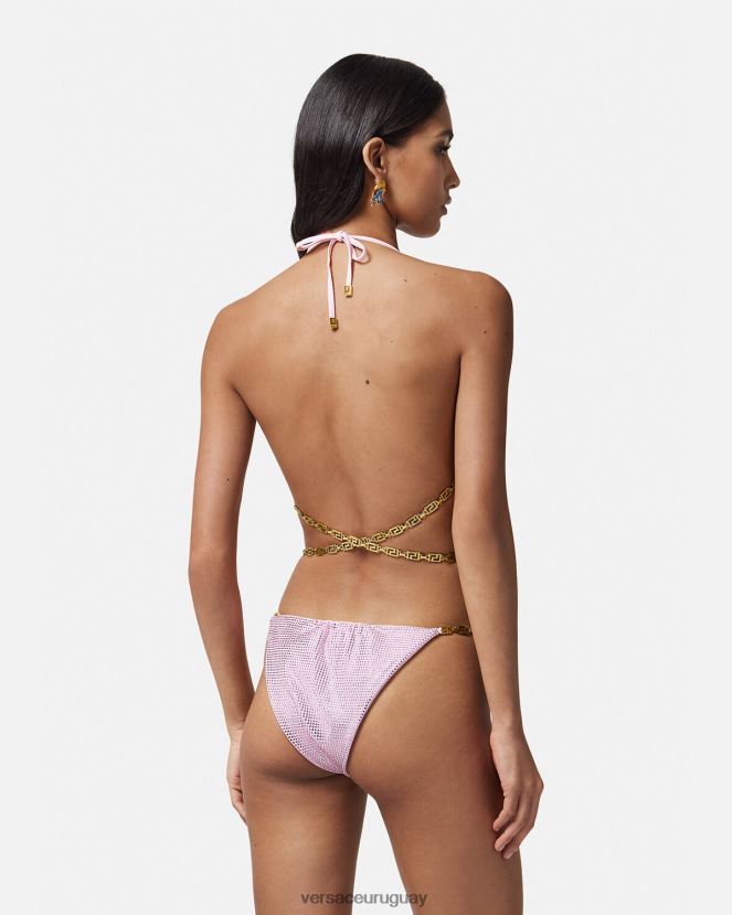 Versace top de bikini con greca de cristal mujer rosa ropa interior y ropa de playa H88R0H1125