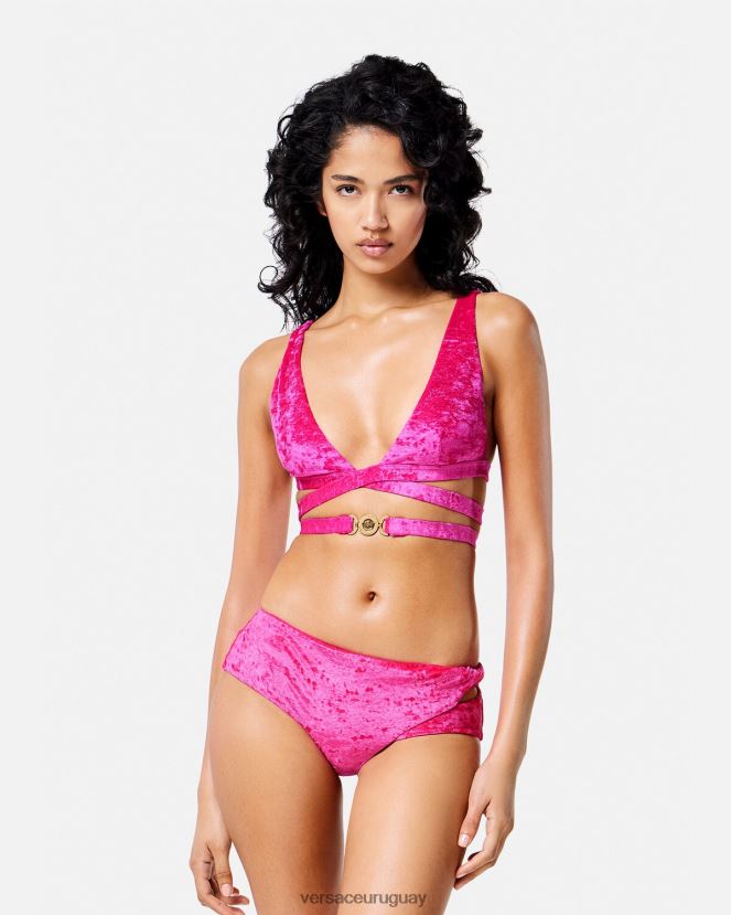 Versace top de bikini de terciopelo con Medusa \'95 mujer fucsia ropa interior y ropa de playa H88R0H1173
