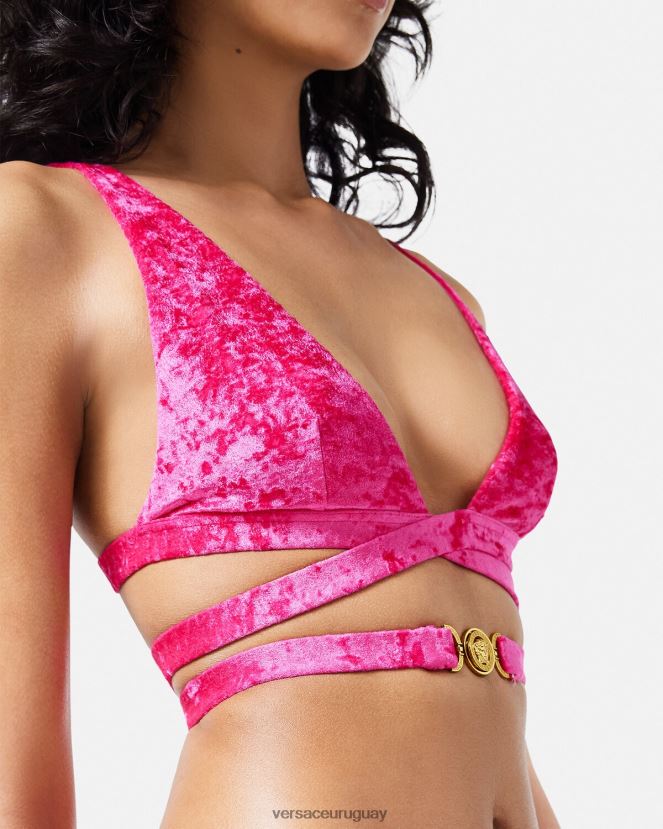 Versace top de bikini de terciopelo con Medusa \'95 mujer fucsia ropa interior y ropa de playa H88R0H1173