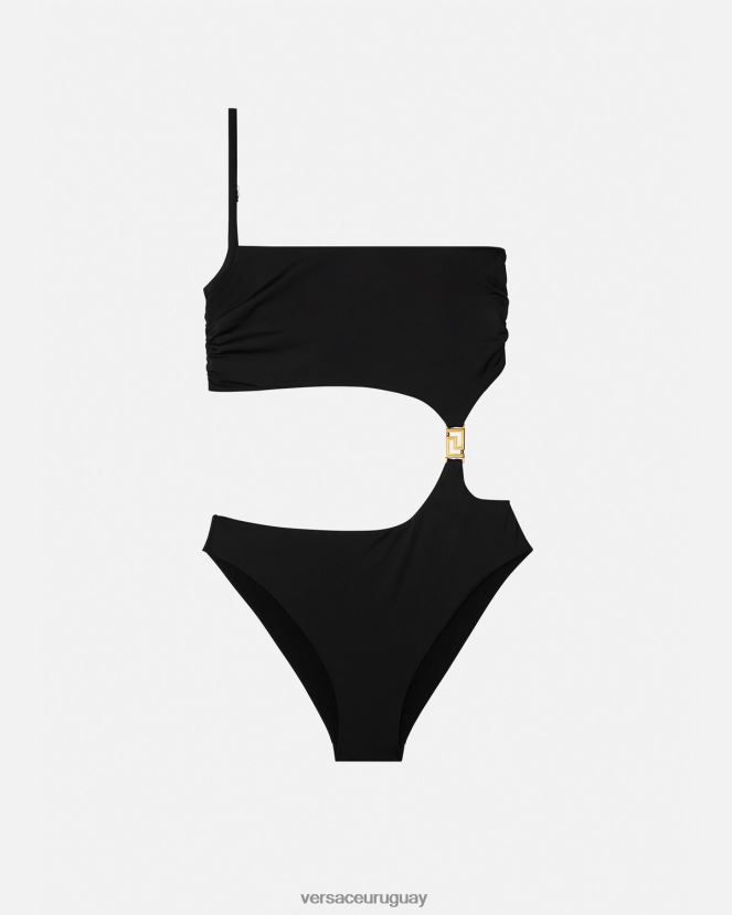 Versace traje de baño con abertura y greca mujer negro ropa interior y ropa de playa H88R0H1181