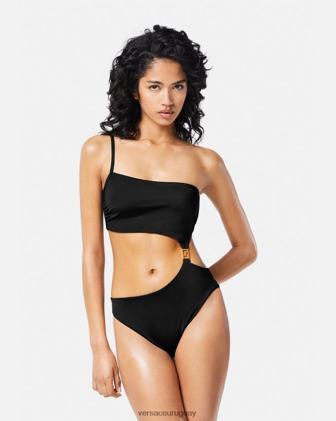 Versace traje de baño con abertura y greca mujer negro ropa interior y ropa de playa H88R0H1181