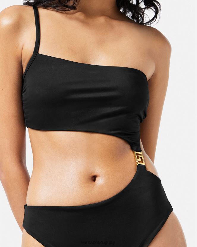 Versace traje de baño con abertura y greca mujer negro ropa interior y ropa de playa H88R0H1181