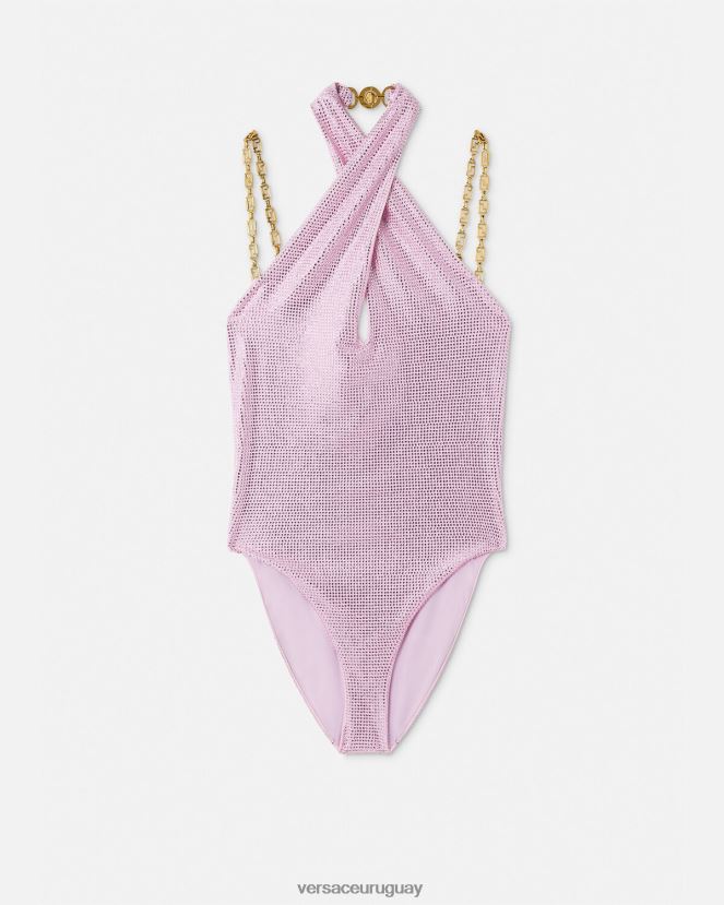 Versace traje de baño con greca de cristal mujer rosa ropa interior y ropa de playa H88R0H1124