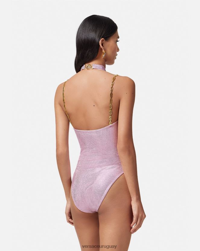 Versace traje de baño con greca de cristal mujer rosa ropa interior y ropa de playa H88R0H1124