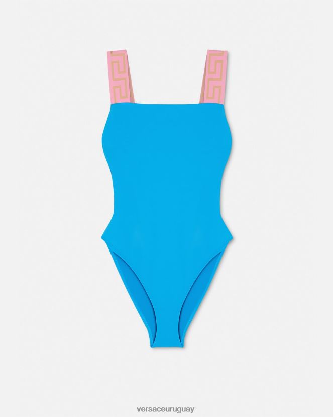 Versace traje de baño de una pieza con borde de greca mujer azul ropa interior y ropa de playa H88R0H1136