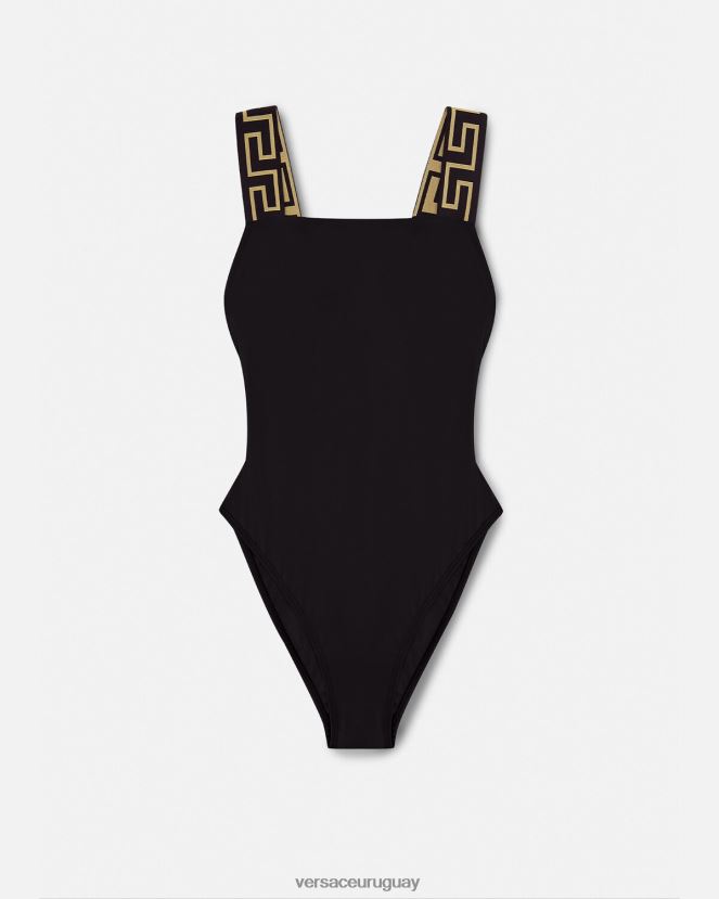 Versace traje de baño de una pieza con borde de greca mujer negro ropa interior y ropa de playa H88R0H1160