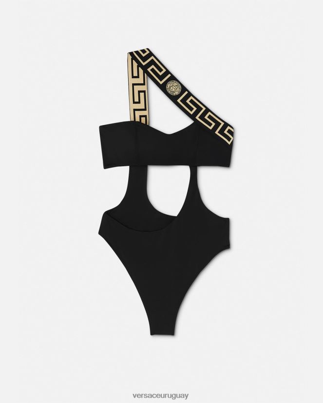 Versace traje de baño de una pieza con borde de greca mujer negro ropa interior y ropa de playa H88R0H1161