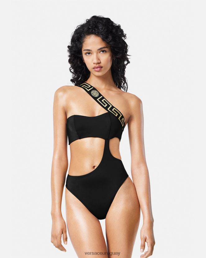 Versace traje de baño de una pieza con borde de greca mujer negro ropa interior y ropa de playa H88R0H1161