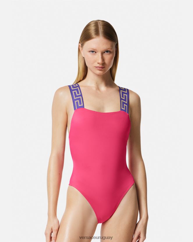 Versace traje de baño de una pieza con borde de greca mujer un color ropa interior y ropa de playa H88R0H1180