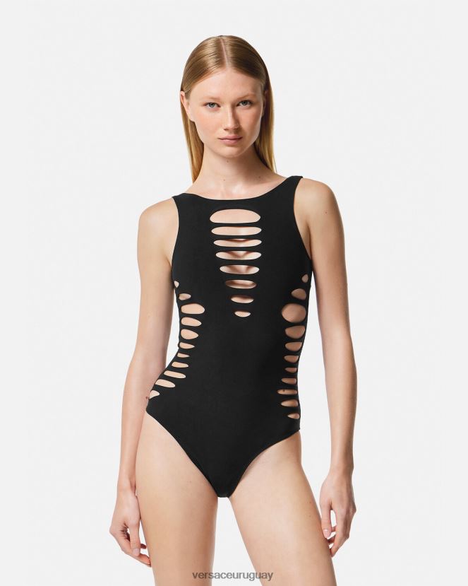 Versace traje de baño de una pieza con cortes mujer negro ropa interior y ropa de playa H88R0H1185