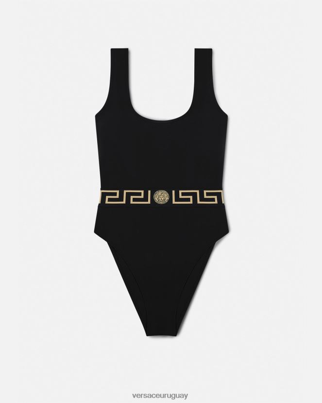 Versace traje de baño de una pieza con greca mujer negro ropa interior y ropa de playa H88R0H1158