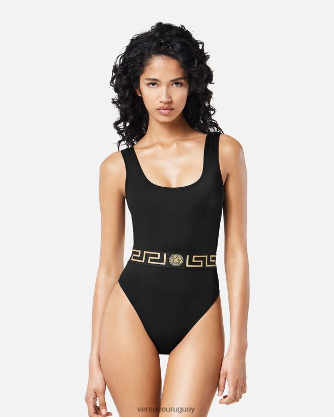 Versace traje de baño de una pieza con greca mujer negro ropa interior y ropa de playa H88R0H1158