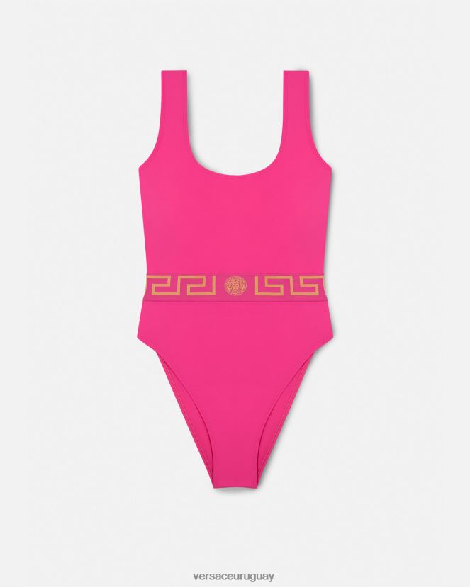 Versace traje de baño de una pieza con greca mujer rosa ropa interior y ropa de playa H88R0H1178