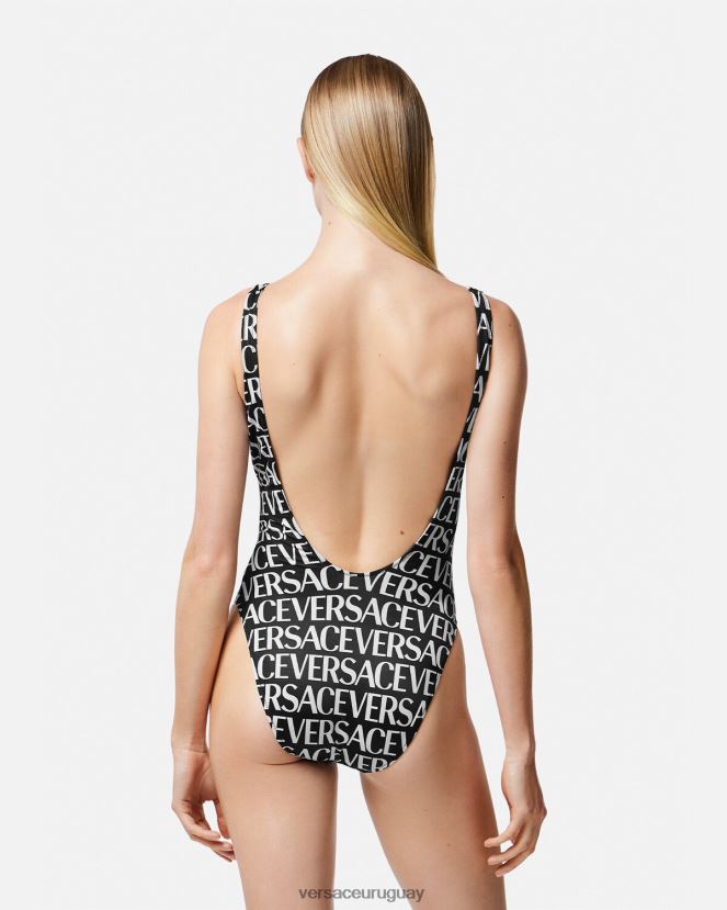 Versace traje de baño de una pieza con logo mujer negro y estampado ropa interior y ropa de playa H88R0H1137