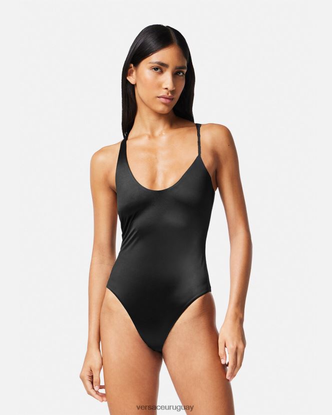Versace traje de baño de una pieza con medusa enrollada mujer negro ropa interior y ropa de playa H88R0H1162