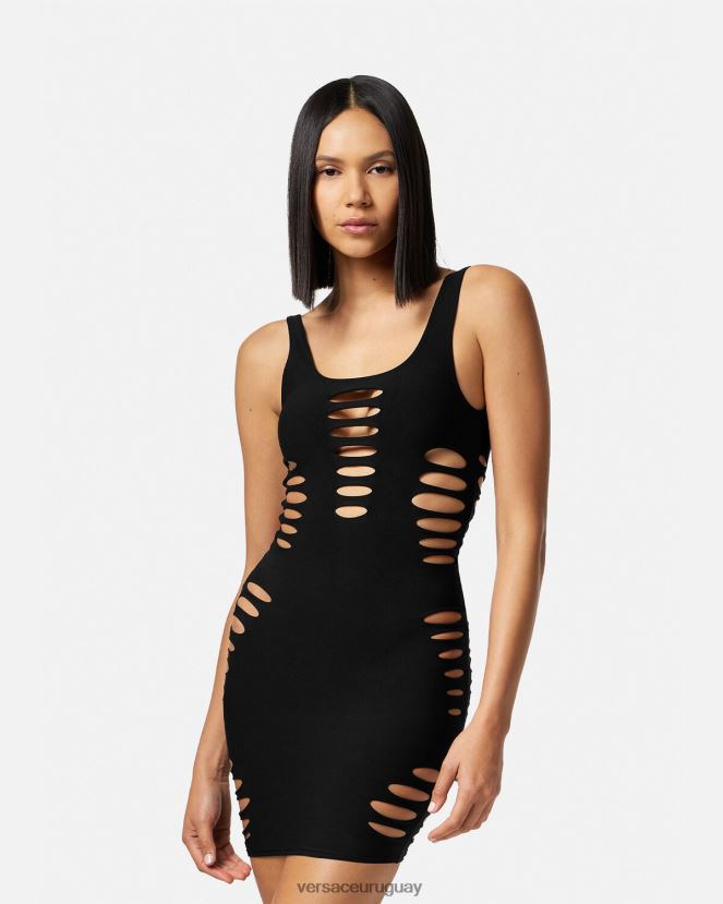 Versace vestido corto con cortes mujer negro ropa interior y ropa de playa H88R0H1216