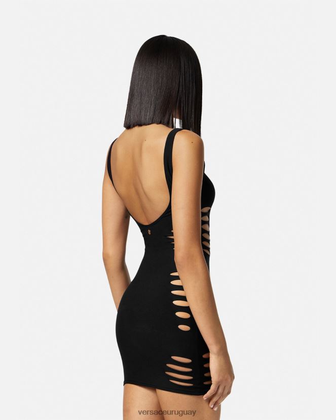 Versace vestido corto con cortes mujer negro ropa interior y ropa de playa H88R0H1216
