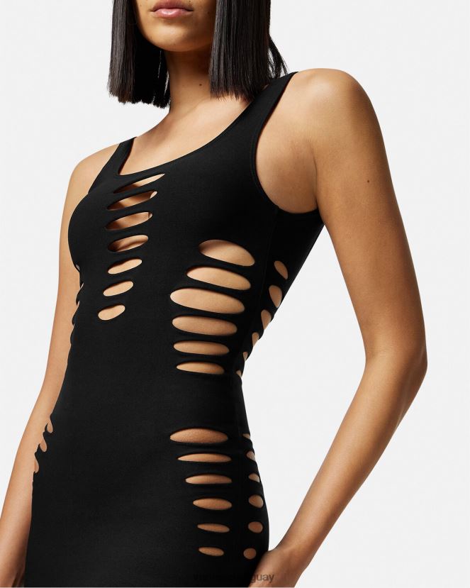 Versace vestido corto con cortes mujer negro ropa interior y ropa de playa H88R0H1216
