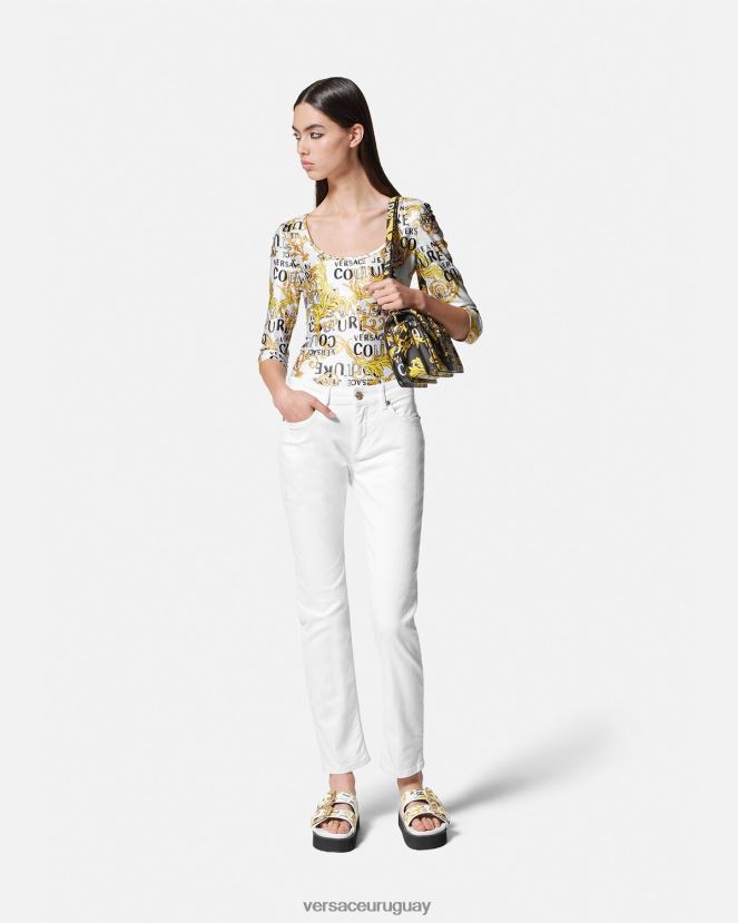 Versace body de alta costura con logo mujer oro y blanco ropa H88R0H2210