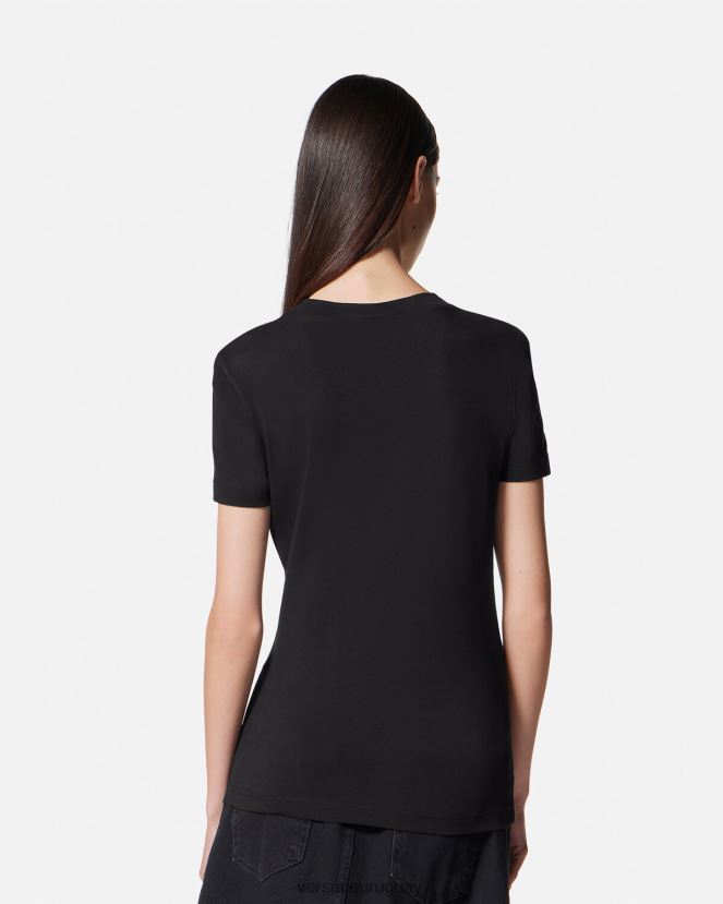 Versace camiseta con emblema en V mujer oro negro ropa H88R0H2231