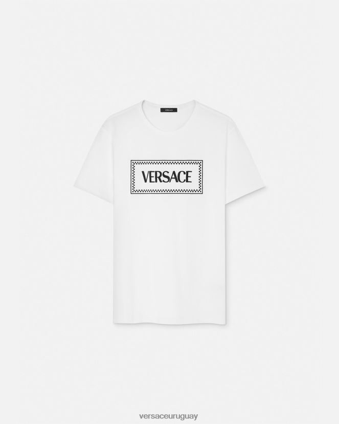 Versace camiseta con logo bordado mujer blanco negro ropa H88R0H136