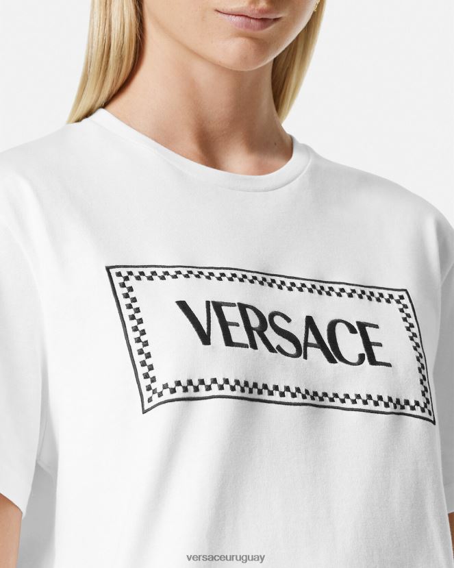 Versace camiseta con logo bordado mujer blanco negro ropa H88R0H136