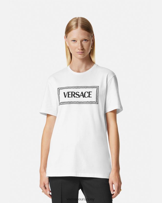 Versace camiseta con logo bordado mujer blanco negro ropa H88R0H136