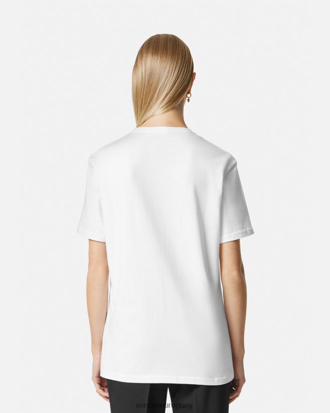 Versace camiseta con logo bordado mujer blanco negro ropa H88R0H136