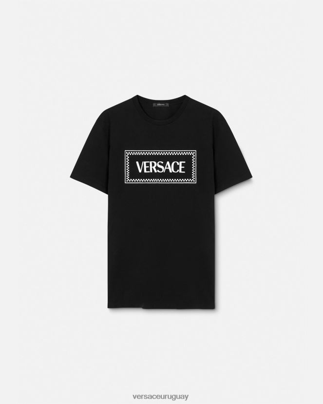 Versace camiseta con logo bordado mujer negro ropa H88R0H137
