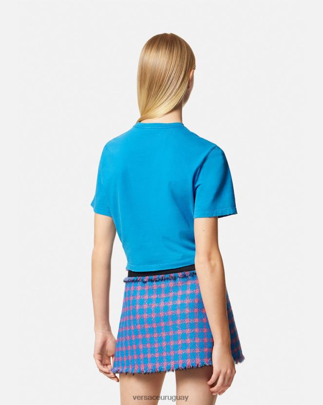 Versace camiseta con logo de imperdible mujer azul ropa H88R0H140