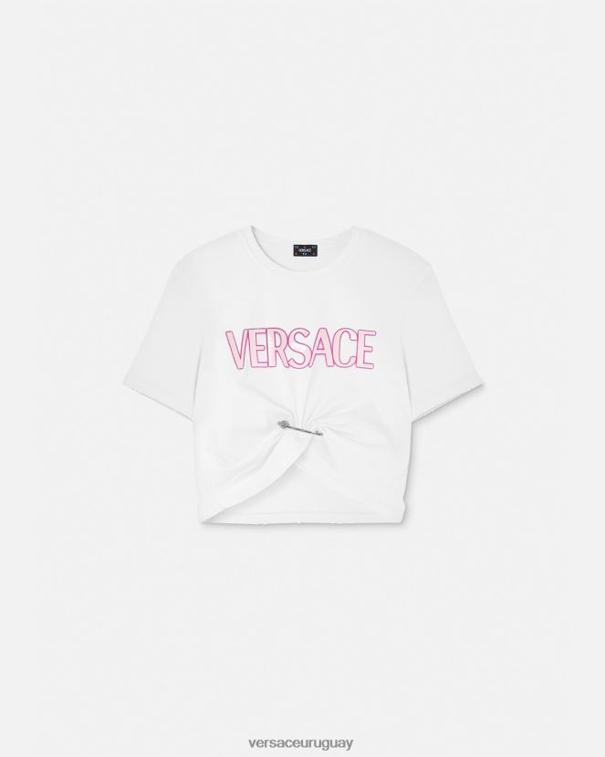 Versace camiseta con logo de imperdible mujer blanco ropa H88R0H138