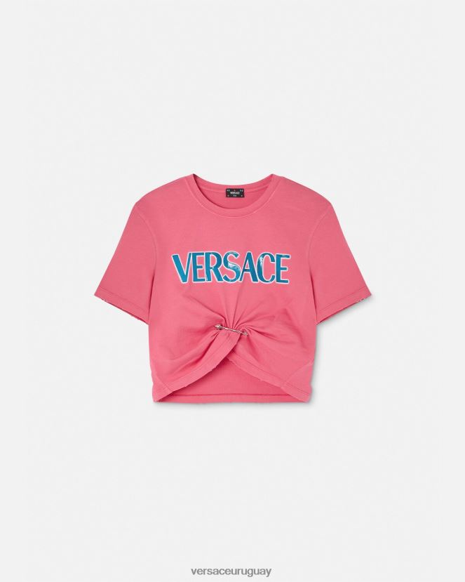 Versace camiseta con logo de imperdible mujer rosa ropa H88R0H139