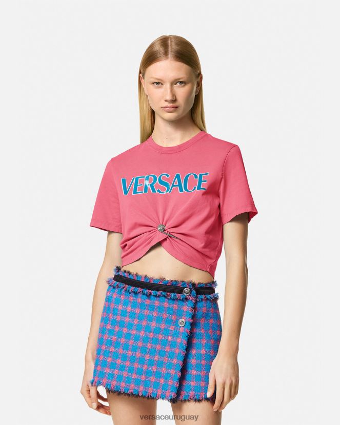 Versace camiseta con logo de imperdible mujer rosa ropa H88R0H139