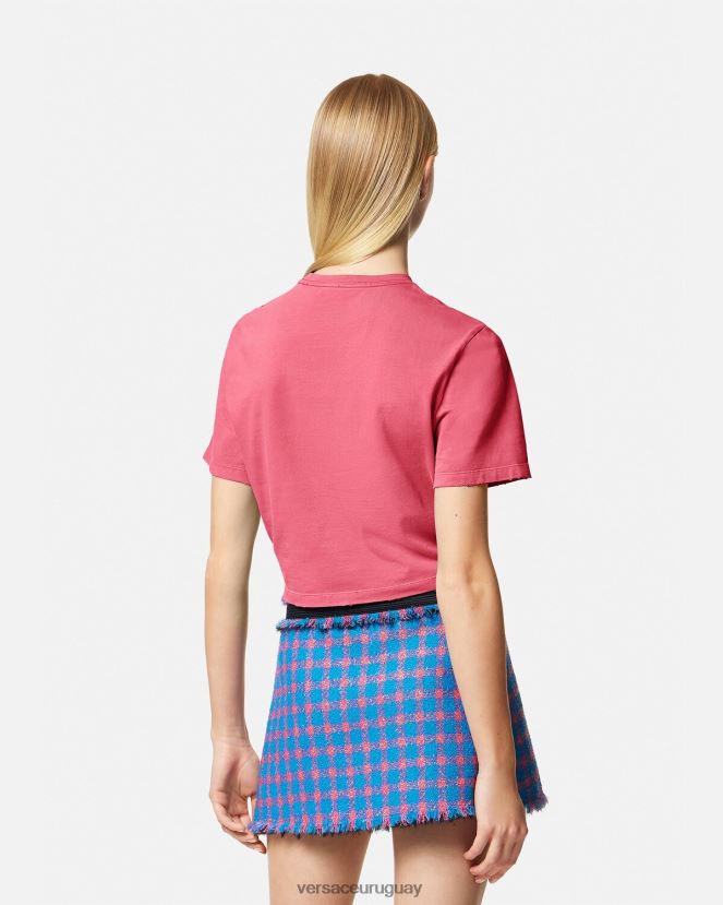 Versace camiseta con logo de imperdible mujer rosa ropa H88R0H139