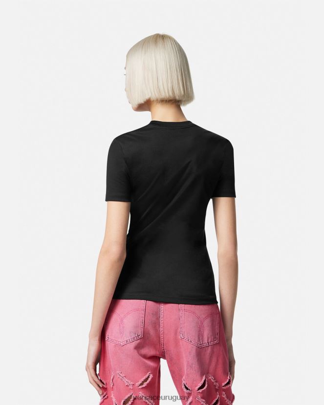 Versace camiseta con logo de medusa y cristales mujer negro y rosa ropa H88R0H153