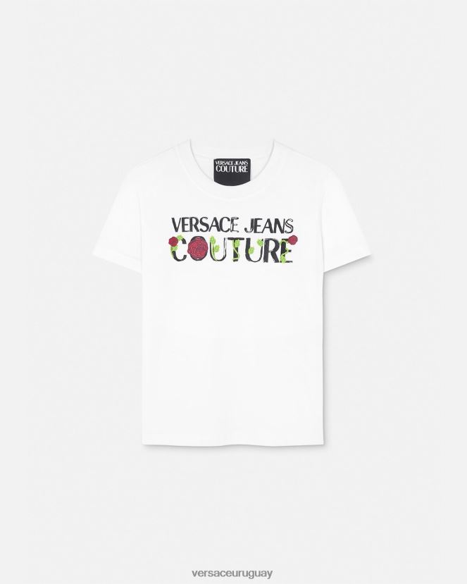 Versace camiseta con logo de rosas mujer blanco ropa H88R0H2169