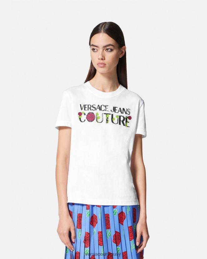 Versace camiseta con logo de rosas mujer blanco ropa H88R0H2169