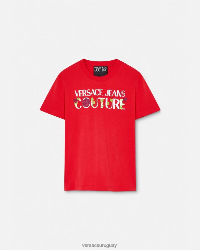 Versace camiseta con logo de rosas mujer naranja ropa H88R0H2168