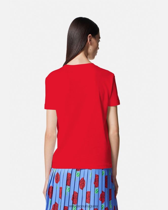 Versace camiseta con logo de rosas mujer naranja ropa H88R0H2168